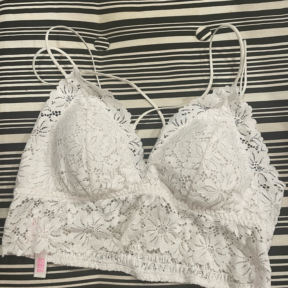 Victoria's Secret Pink White Lace Bralette with Floral Detailing, size XL